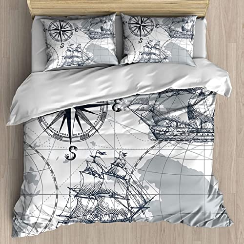 NEKOMARUKE BettwäSche 135x200 Blau Nautisch Anchor Wal Segelboot Lenkrad Alter Leuchtturm Kinder Bettbezug Set 2teilig Mikrofaser Weiche Bettbezug mit Reißverschluss und Kissenbezüge von NEKOMARUKE