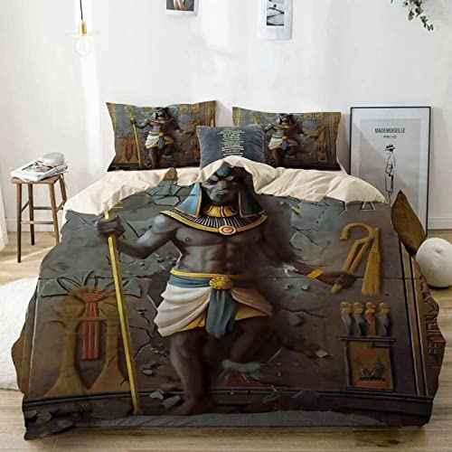 NEKOMARUKE BettwäSche 135x200 äGypten Anubis äGypten Kultur Kinder Bettbezug Set 2teilig Mikrofaser Weiche Bettbezug mit Reißverschluss und Kissenbezüge von NEKOMARUKE