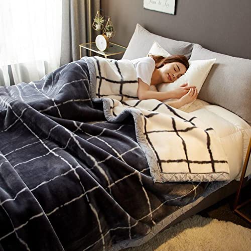 Warme Wintergewichtige Decke 200x230cm3.5kg King GrößE Koreanische Nerzdecken 2 Luft Reversible PlüSch Raschel Decke Koreanische Decke Bettdecke für Bett Couch von NEKOMARUKE