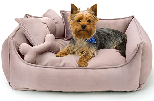 NELKE Hundebett kuschelig Hundesofa für mittlere Hunde Rosa Hundekorb mit Hundekissen flauschig Hundekörbchen im Scandynavian Stil Luxus Hundecouch kleine Hund von NELKE