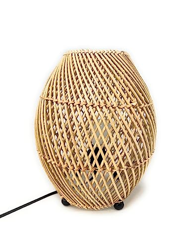 NELUHA Rattan Nachttischlampe Stehlampe Boho Style für Wohnzimmer Schlafzimmer japanische Tischlampe Stehleuchte in vintage Design Natur von NELUHA