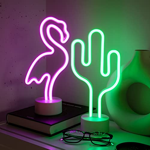 NELUX 2er-Pack Kaktus und Flamingo - LED Lampe Neon Schild Wand Deko Gaming Zimmer, Neon Sign Kinder Gamer, Neon Schilder Light Room, Neonlicht Led Zimmerdeko, Bar. USB oder batteriebetrieben NELUX 2er-Pack Kaktus und Flamingo - LED Lampe Neon Schild Wand Deko Gaming Zimmer, Neon Sign Kinder Gamer, Neon Schilder Light Room, Neonlicht Led Zimmerdeko, Bar. USB oder batteriebetrieben von NELUX