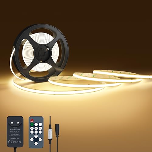 NELUX COB LED Streifen 2m Warmweiss, LED Strip Lights Warm White, LED Band Indirekte Beleuchtung Dimmbar Weiß Deko TV Küche. Inklusive Selbstklebend, Fernbedienung und Netzteil 24V. 480LED/m, 2700K von NELUX