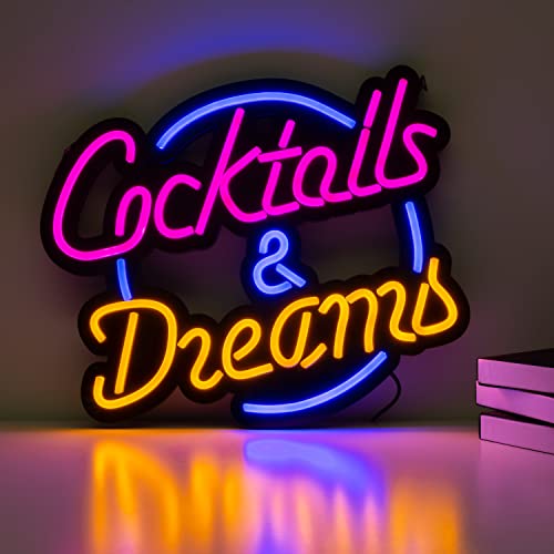 NELUX Cocktails & Dreams - LED Neon Kneipe Sign, Pub Taberne Schild Wand Deko, Neon Light Leuchtreklame Bier Bar Restaurant Deko, LED Licht Leuchtschild. Inklusive Fernbedienung Dimmbar und Netzteil von NELUX