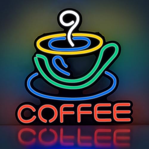 NELUX Coffee - LED Neon Kaffee Bar Schild, Coffee Corner Wand Deko Sign, Coffee Bar Neon Light Deko, Kaffee Ecke LED Licht Leuchtschild. Inklusive Fernbedienung und Netzteil von NELUX
