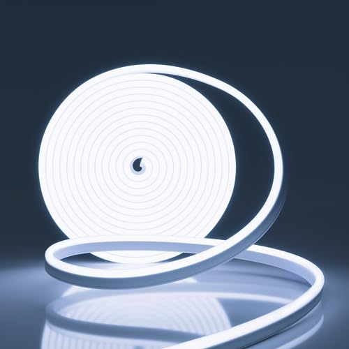 NELUX Neon LED Strip 5M Weiss Streifen Wasserdicht Lichtband Aussen Outdoor. LED Band Light Stripe Weiß Aussenbereich Außen Weiss Lichtleiste. Inklusive Fernbedienung Dimmbar und Netzteil 12V von NELUX