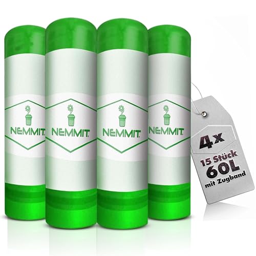 NEMMIT ® Premium Müllbeutel 60L - extradick & tropfsicher 80x65-4er Pack - aus 100% Recycling Material EXTRA Breite Müllsäcke von NEMMIT