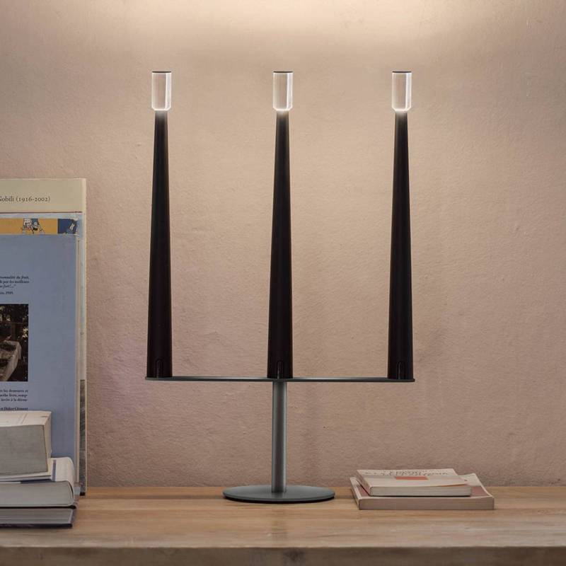 Nemo LED-Akku-Tischleuchte Sorrento, schwarz, 3-flammig, USB von Nemo