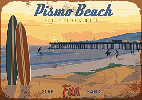 Blechschilder Wanddekoration Pismo Beach Surf Fun Sand Retro Vintage Farmative Country Gift Pub Neuheit Cafe Home Metallschild 20,3 x 30,5 cm von NEMOSINE
