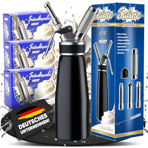 NEMT Sahnespender 0,5 L Sahnesiphon schwarz + 30 Sahnekapseln 500 ML von NEMT