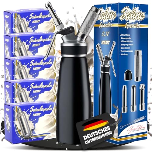 NEMT Sahnespender 0,5 L Sahnesiphon schwarz + 50 Sahnekapseln 500 ML von NEMT