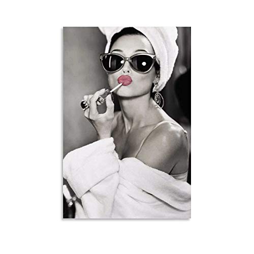NENBN Kunstdruck auf Leinwand, Motiv: Audrey Hepburn Lippenstift, modernes Design, 50 x 75 cm von NENBN