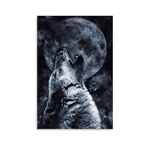 NENBN Kunstdruck auf Leinwand, Motiv: Wolf und Mond, modern, 50 x 75 cm von NENBN