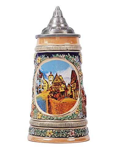 NENBOLEC Bierkrug mit Deckel Bierseidel Steinkrüge Deutschland Frankfurt Römer Beer Stein Mug für Vater Männer Geburtstag Geschenk 0.6Liter von NENBOLEC