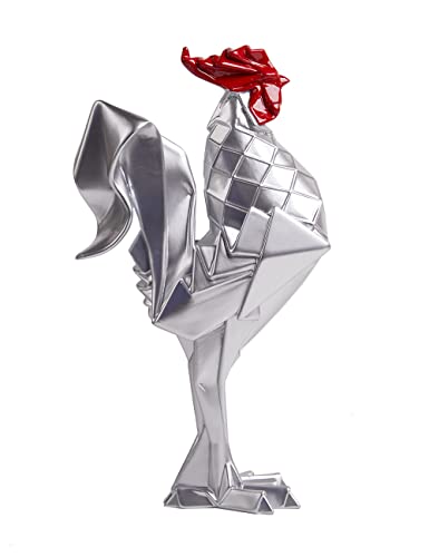 NENBOLEC Hahn Statue Skulpturen Modern Arts Dekor Tier Geschenk Figuren Polyresin Silber 31cm von NENBOLEC