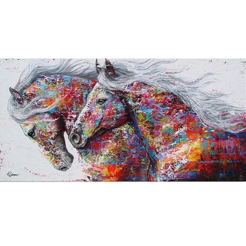 Bunte zwei laufende Pferde Leinwand Kunst Malerei Abstrakte Tierkunst Wandkunst Bilder for Wohnzimmer Kunstdrucke Poster Dekor (Color : 8, Size : 60x120 cm) von NENDERT