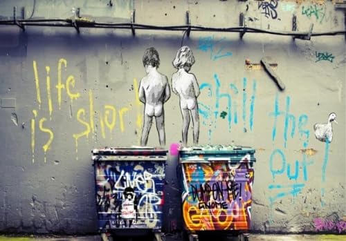 Das Leben ist kurz Graffiti Slogan Street Kunst Poster und Drucke 2 Jungen pinkeln abstrakte Wandkunst Bild auf Leinwand Malerei Dekoration (Color : PF 212, Size : 100X150CM NO FRAME) von NENDERT