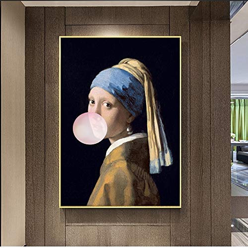 Das Mädchen mit einem Perlenohrring Leinwand Gemälde Berühmte Gemälde Kunstwerk Mädchen mit Ballon Pop Kunstdrucke Bilder Für Wohnkultur (Color : DM158, Size : 60X80cm Unframed) von NENDERT