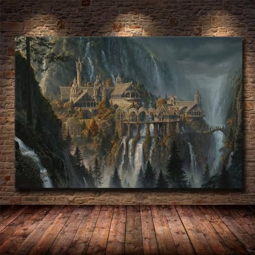 ARTMovie Poster Herr der Ringe Rivendell Fairyland Ölgemälde auf Leinwand Wandkunst Bilder für Zuhause Wohnzimmer Dekoration (Farbe: WT150 2, Größe: 60 x 90 cm) von NENDERT