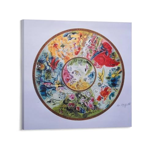 NENGKUAI Marc Chagall Kunstdruck auf Leinwand, Motiv: Decke der Garnier Opéra, dekorativer Rahmen, 50 x 50 cm von NENGKUAI