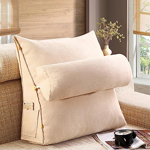 NENIUX Bettsofa-Nackenrolle mit abnehmbarem Bezug, Keilkissen, Heimbettruhe, Lesekissen, dreieckiges Rückenstützkissen, Bett, Bürostuhl, Ruhekissen, 60 x 50 x 21 cm, Beige von NENIUX