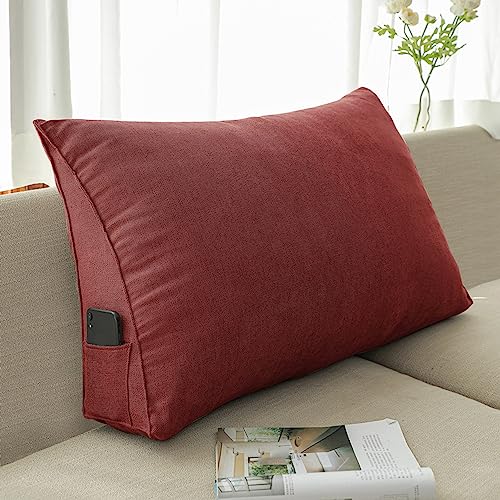 NENIUX Dreieckiges Rückenkissen, Kopfteilkissen, Schlafzimmer, Lesekissen, Nackenrolle, Bettkeilkissen, Rücken-/Lendenwirbelstützkissen für Couch, Büro, Tatami, 60 x 50 x 20 cm, Rot von NENIUX