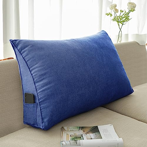 NENIUX Dreieckiges Rückenkissen, Kopfteilkissen, Schlafzimmer-Lesekissen, Nackenrolle, Keilkissen, Rücken- / Lendenwirbelstützkissen für Couch, Büro, Tatami, 60 x 50 x 20 cm, Marineblau von NENIUX