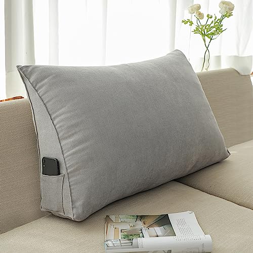 NENIUX Dreieckiges Rückenkissen, Kopfteilkissen, Schlafzimmer-Lesekissen, Nackenrolle, Keilkissen, Rücken-/Lendenwirbelstützkissen für Couch, Büro, Tatami, 60 x 50 x 20 cm, Grau von NENIUX