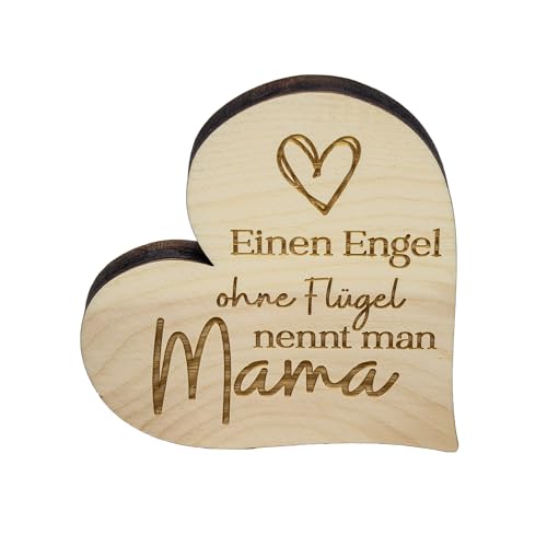 NEO-DESIGN Handgefertigtes Zirbenholz-Herz für Muttertag & Oma - Edle Gravur 2 | Einen Engel mit Flügel nennt Man Mama! von NEO-DESIGN