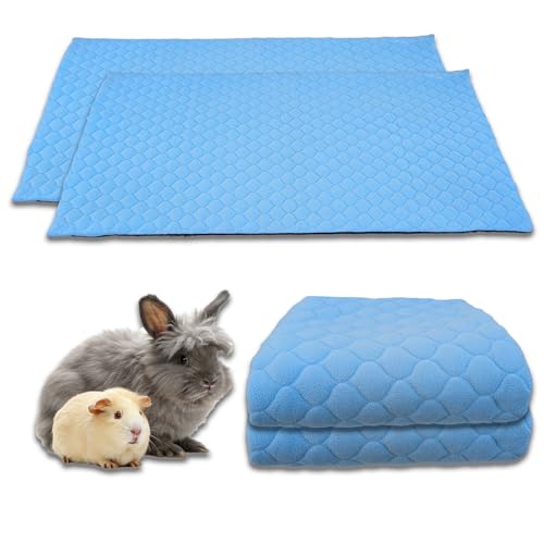 NEO SOLVO 2 Stück Käfigeinlage für Kaninchen und Meerschweinchen mit Abnehmbarer Fleece-Tunneldecke - perfekte Einstreu für Innenkäfige und C&C - saugfähig, wasserdicht - 70 cm x 140 cm - Blau von NEO SOLVO