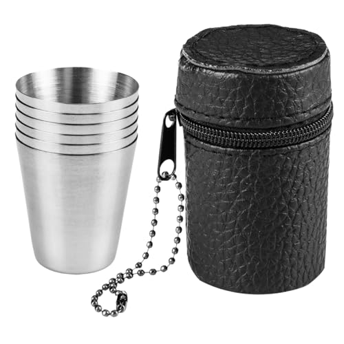 NEO TOOLS 6 Stück 30ml Schnapsgläser aus Edelstahl mit Schwarz Leder-Tasche - Metall Camping-Becher - Outdoor Shot-Gläser - Wiederverwendbare NEO TOOLS 6 Stück 30ml Schnapsgläser aus Edelstahl mit Schwarz Leder-Tasche - Metall Camping-Becher - Outdoor Shot-Gläser - Wiederverwendbare von NEO TOOLS