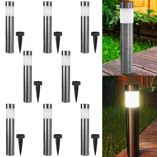 NEO TOOLS 8 Stück Solarlamp für Außen - Solar LED Garten Lichter - Wegeleuchte - aus Edelstahl - Dämmerungssensor - IP44 wasserdicht - Ladezeit 8 Stunde - Höhe 43 cm - Outdoor Pollerleuchte von NEO TOOLS