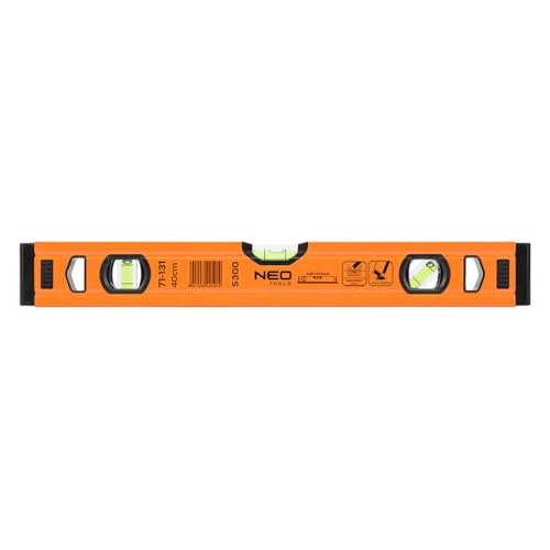 NEO TOOLS Aluminium-Wasserwaage gesicherte Libelle, m Genauigkeit | Wasserwaage Aluminium | 0,5 mm/m Genauigkeit, hoch präzise geschliffen | Wasserwaage mit 3 Blase | 40-180 cm von NEO TOOLS