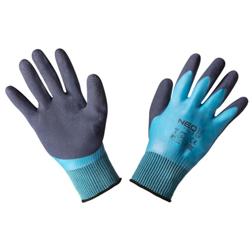 NEO TOOLS Arbeitshandschuhe Gr. 8-11 | Damen & Herren Gartenhandschuhe - Latexbeschichtetes Polyester (2 Schichten) - Robuste & Komfortable Handschuhe - Mechaniker Handschuhe Gr. 9 von NEO TOOLS