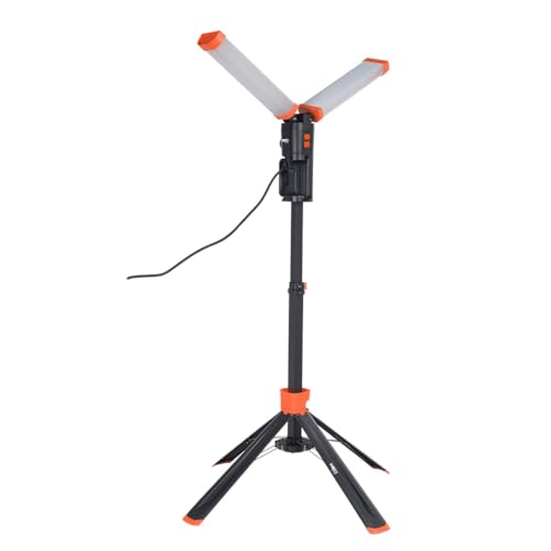 NEO TOOLS Baustrahler Arbeitsstrahler mit Stativ 2x40W Strahler mit Stativ 2x4300 Lumen 2m hoch 360°Grad 5m Kabel LED Arbeitsleuchte auf Stativ mit Steckdose von NEO TOOLS