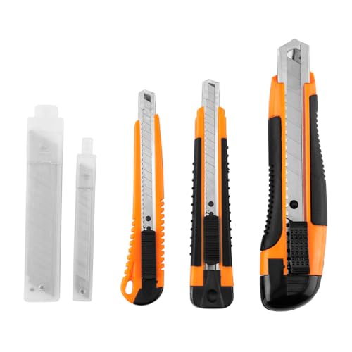 NEO TOOLS Cuttermesser Set 1x 18mm + 2x 9mm mit 20 Ersatzklingen, Profi Cuttermesser Abbrechklinge Kartonmesser, Mehrzweck Messer Allzweckmesser mit Gummigriff, Schneiden zum Papier, Karton von NEO TOOLS