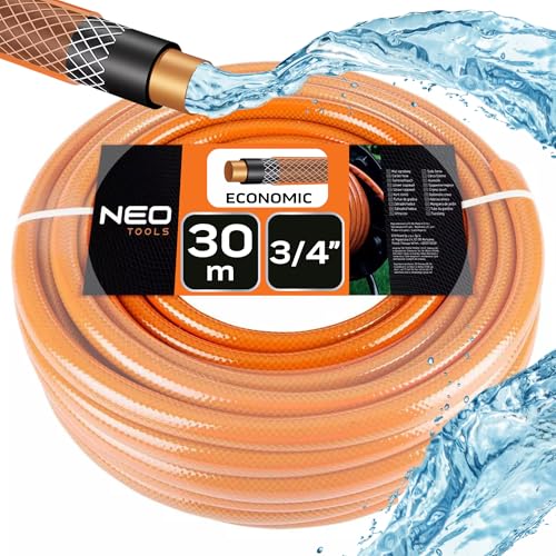 NEO TOOLS Gartenschlauch 3/4 Zoll, 30 m Länge, 4-lagiger - UV-beständig, Flexibel Schlauch - Wasserschlauch aus Erst-PVC, mit Anti-Algen-Innenausstattung - Orange von NEO TOOLS