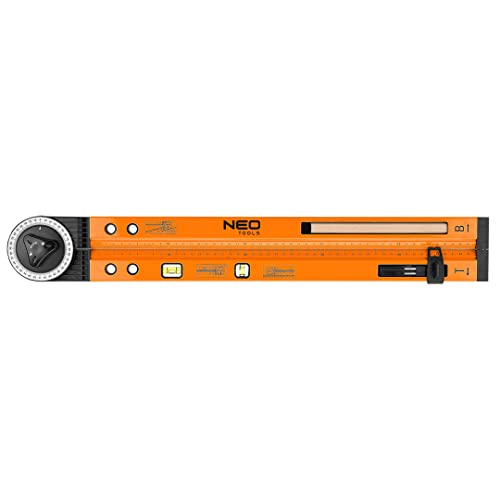 NEO TOOLS Einstellbarer Winkelmesser mit Libelle 500 mm, 2 Libellen, Bleistift, kann als Kompass verwendet werden, Messbereich von 0° - 270°, 50 cm lange Längenlehre von NEO TOOLS