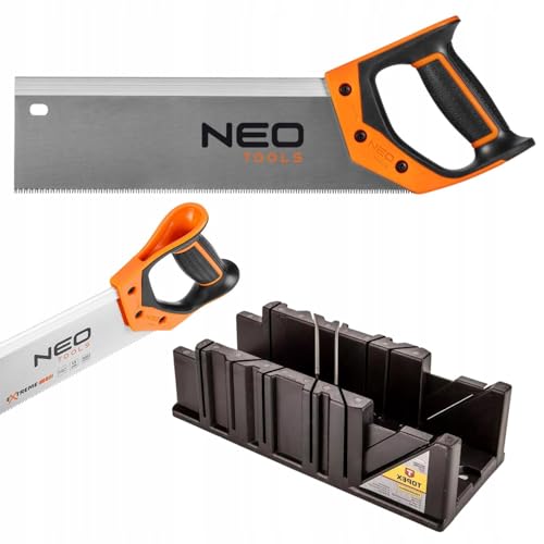 NEO TOOLS Gehrungslade mit Rückensäge 350 mm 13 TPI - 90°/45°/22.5° - Präzise Handsäg aus Gehärtetem Stahl und Kunststoff Schneidlade - zum Schneiden von Holz Leisten & Holzwinkeln von NEO TOOLS