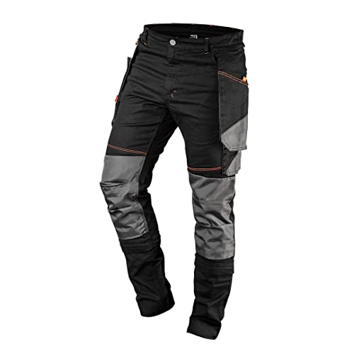 NEO TOOLS HD Slim Arbeitshose, abnehmbare Taschen, zugeschnitten, profiliertes Knie, Knietaschen, Dreifachnähte, abnehmbare Beinöffnungen, Werkzeugtasche, elastischer Bund, reflektieren (L) von NEO TOOLS