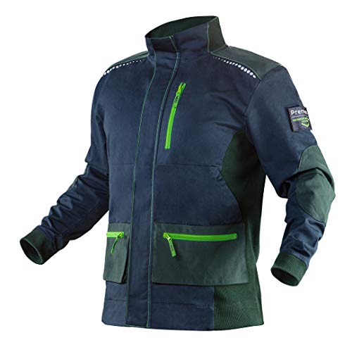 NEO TOOLS Herren Premium Arbeitsjacke, 62% Baumwolle, 35% Polyester, 3% Elasthan 2570 g/m2, Gr. XS-3XL, Ellbogen- und Schulterbereich mit Cordura, Hochkragen, elastische Manschetten von NEO TOOLS