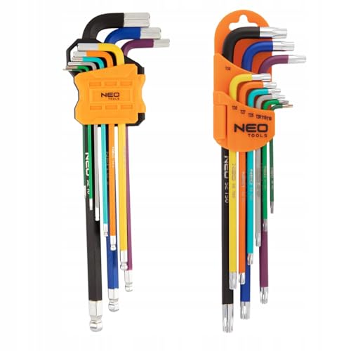 NEO TOOLS Innensechskant Satz 18tlg | Torx T10 -T50 und Hex 1,5 mm - 10 mm | Multicolour Innensechskant aus S2 Stahl | Lang Winkelschlüsselsatz mit Kugelkopf - Set in Kunststoffclip NEO TOOLS Innensechskant Satz 18tlg | Torx T10 -T50 und Hex 1,5 mm - 10 mm | Multicolour Innensechskant aus S2 Stahl | Lang Winkelschlüsselsatz mit Kugelkopf - Set in Kunststoffclip von NEO TOOLS