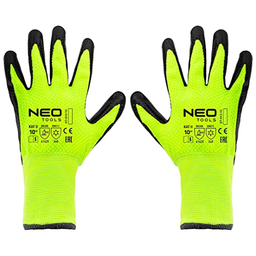 NEO TOOLS Isolierte Arbeitshandschuhe, latexbeschichtetes Polyester, 4142X, abriebfest, schnittfest mit scharfen Gegenständen, reißfest, rutschfeste Beschichtung; Größen 8-10 (size 10) von NEO TOOLS