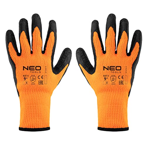 NEO TOOLS Isolierte Arbeitshandschuhe, latexbeschichtetes Polyester, EN ISO 13997 X, abriebfest, schnittfest mit scharfen Gegenständen, reißfest, rutschfeste Beschichtung; Größen 8-10 (size 9) von NEO TOOLS