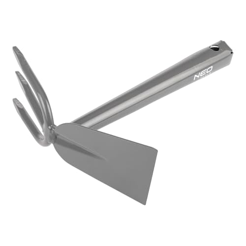 NEO TOOLS Kombihacke, Spitze Zinken, Länge 23,5 cm, Kleinhäckchen: 3-Zinken-Doppelhacke zum Lockern/Lüften und Jäten des Bodens, Gartenhacke 3 Zinken & Spaten von NEO TOOLS