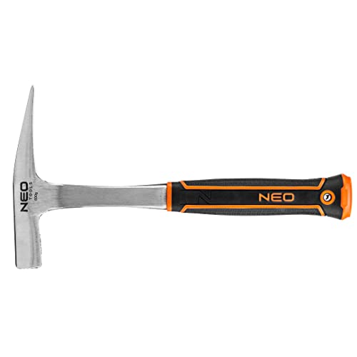NEO TOOLS Maurerhammer (schmal) 600 g, monolithische Bauart, Schlagfläche gehärtet, Zweikomponentengriff, GS, TÜV Rheinland-Zertifikate DIN 1193, breiten, langen und flach auslaufenden Kopf von NEO TOOLS