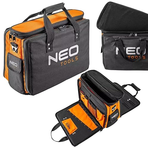 NEO TOOLS Werkzeugtasche Monteurtasche Polyester 600D, 17 Innentaschen, 2 Außentaschen, starre Bauweise, drei Hauptinnenfächer, verstärkte Reißverschlüsse 43.5 x 33 x 20 cm von NEO TOOLS