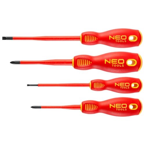 NEO TOOLS Schraubendreher-Set 1000V Elektro Schraubenzieher 4 Stück - VDE Isolierte Schraubendrehersatz - SL 1x5,5x125 mm, SL 0,5x3x100 mm, PH2 x 100 mm und PH1 x 80 mm NEO TOOLS Schraubendreher-Set 1000V Elektro Schraubenzieher 4 Stück - VDE Isolierte Schraubendrehersatz - SL 1x5,5x125 mm, SL 0,5x3x100 mm, PH2 x 100 mm und PH1 x 80 mm von NEO TOOLS