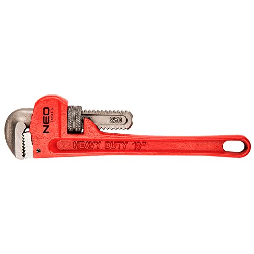 NEO TOOLS Stillson-Rohrschlüssel 250 mm, Backenbereich 44 mm, 10", Gewicht 0.625 kg, Gehäuse aus Sphäroguss, Backen geschmiedet, geschliffen, gezahnt, Schneckenmechanismus von NEO TOOLS