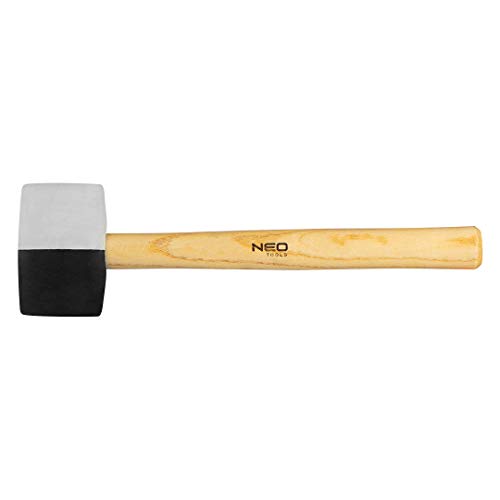 Neo Tools Gummihammer für Fliesenleger, schwarzer Hartgummi und fleckenfreier Weichgummi, mit einem hellen Holzgriff | In zwei Größen und Gewichten (58 mm/450 g; 63 mm/680 g) erhältlich von NEO TOOLS